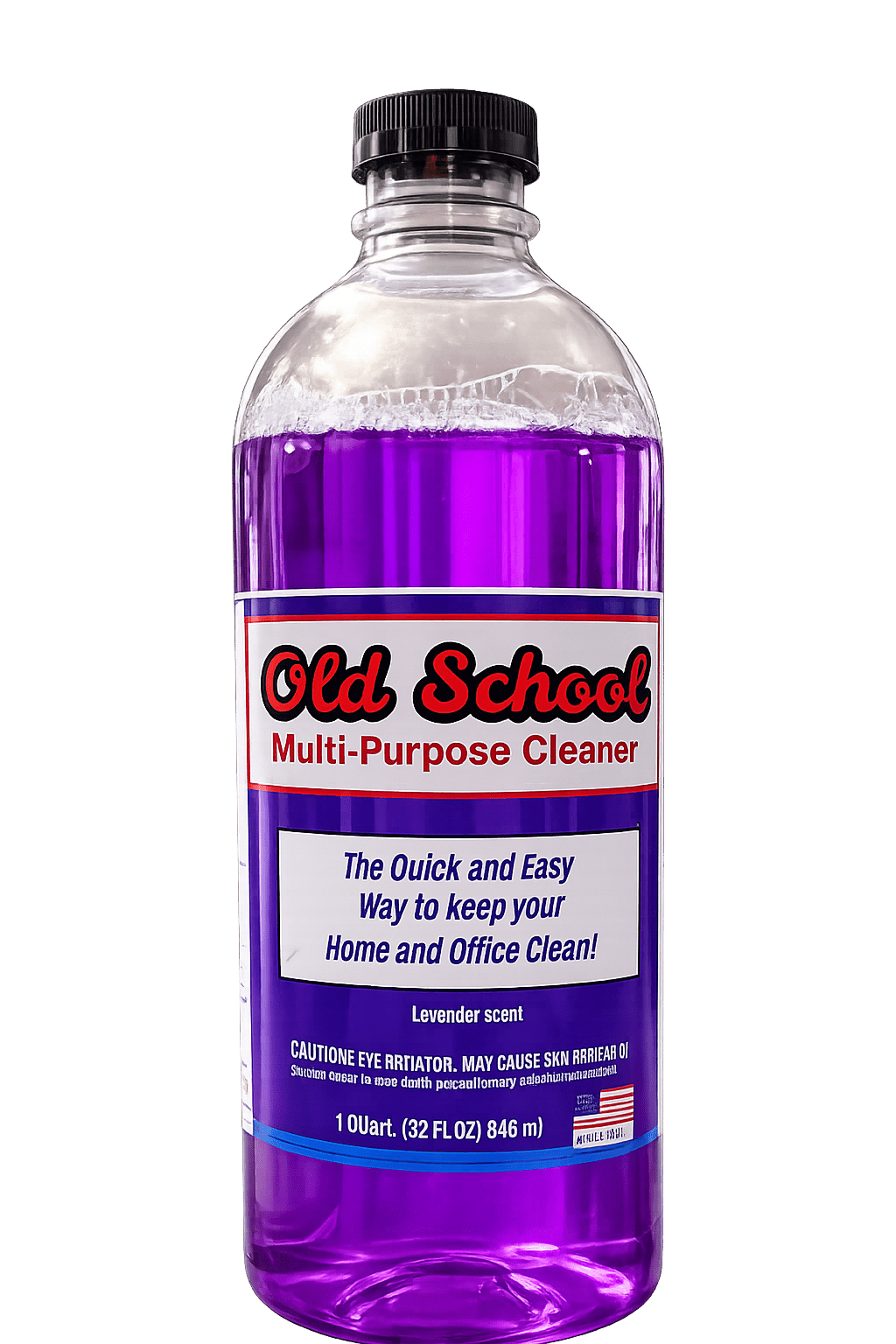 Old School Multi-Purpose Cleaner 32 oz bottle with purple liquid, displayed on a kitchen countertop.
